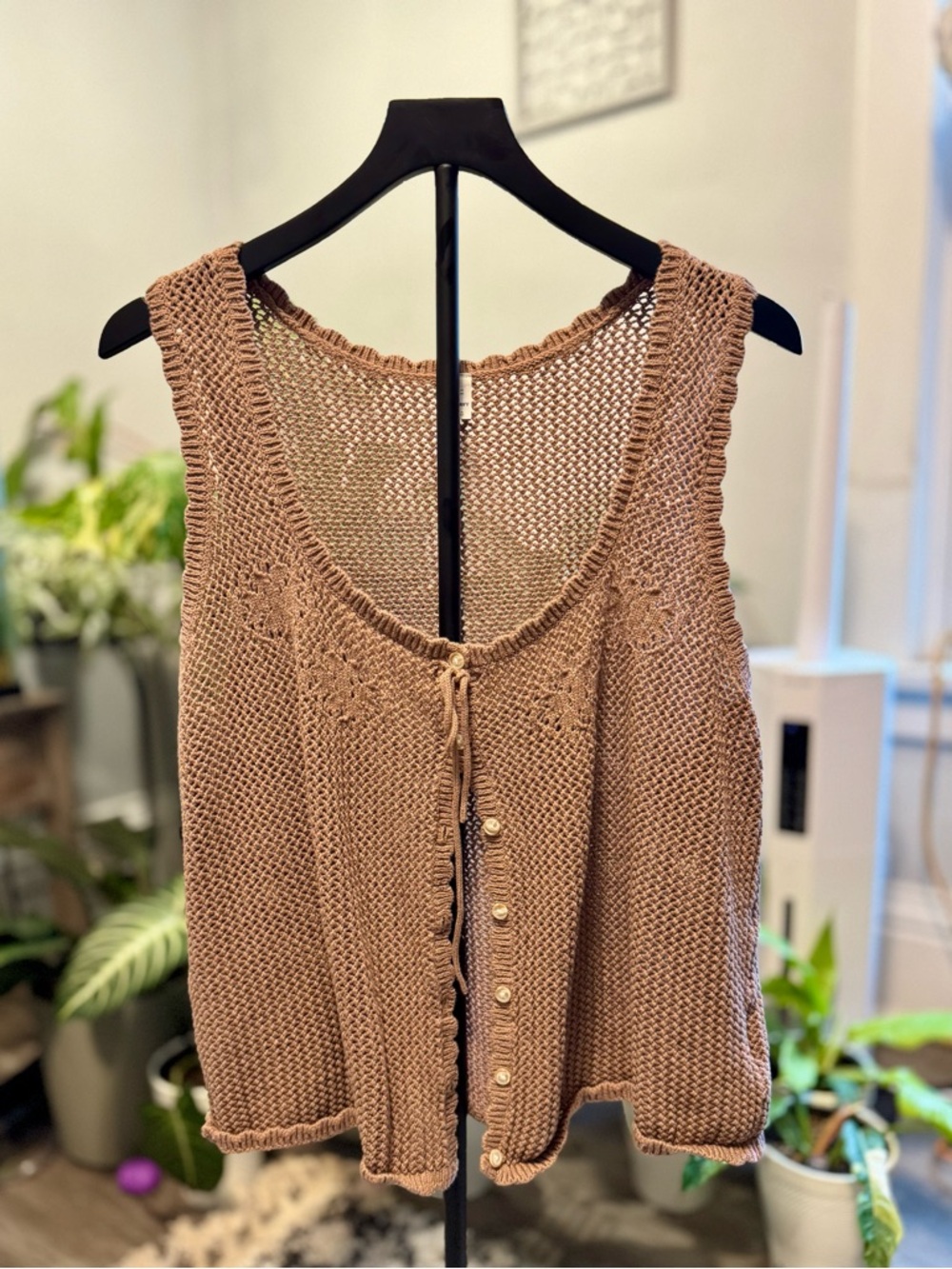 Chunky Knit cardigan Vest in Taupe 2x